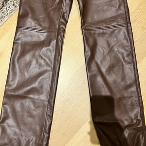 HOUSE OF CB DARK BROWN STRETCH VEGAN LEATHER TROUSERS